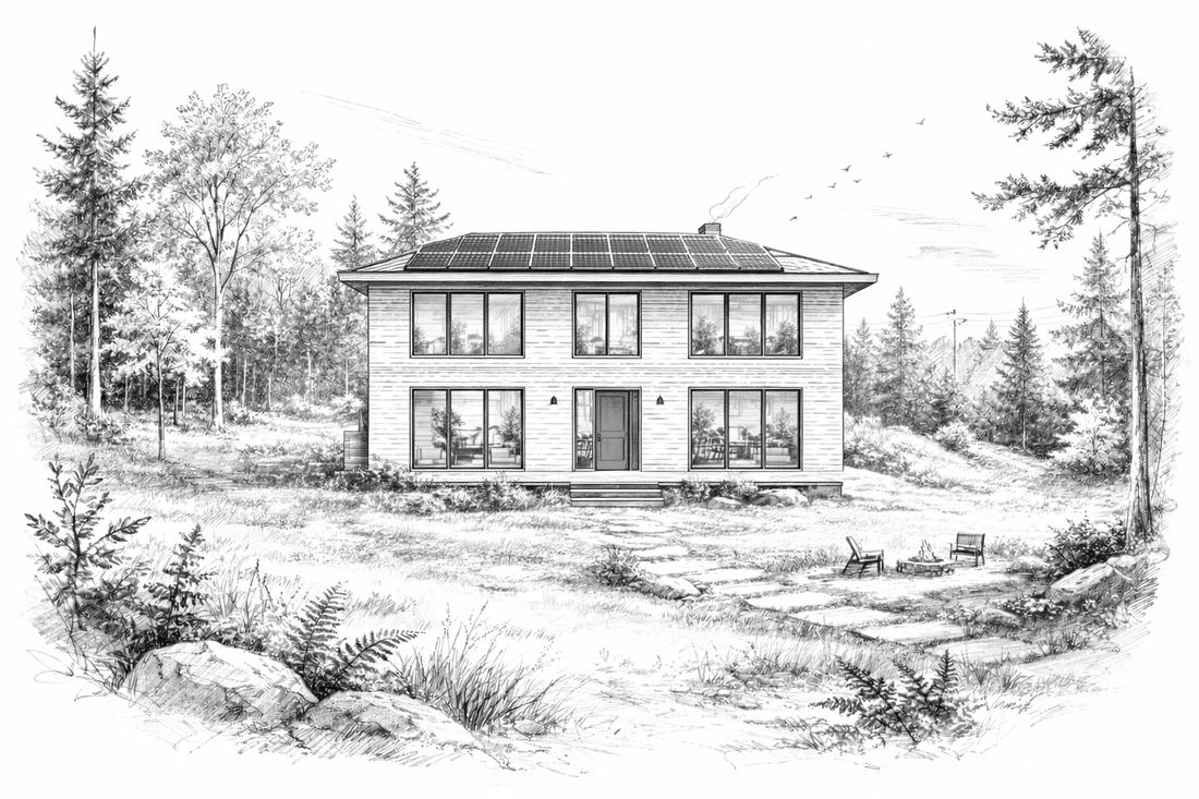 Low Impact Design House Facade Sketch